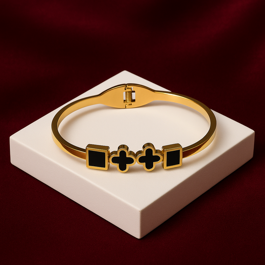 Double Clover Square Bangle – Waterproof Stainless Steel