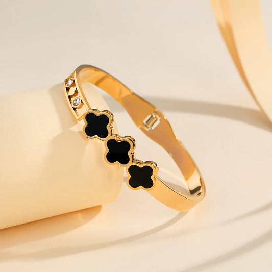 Triplet Black Clover Luxury Bangle – Tarnish-Free Stainless Steel