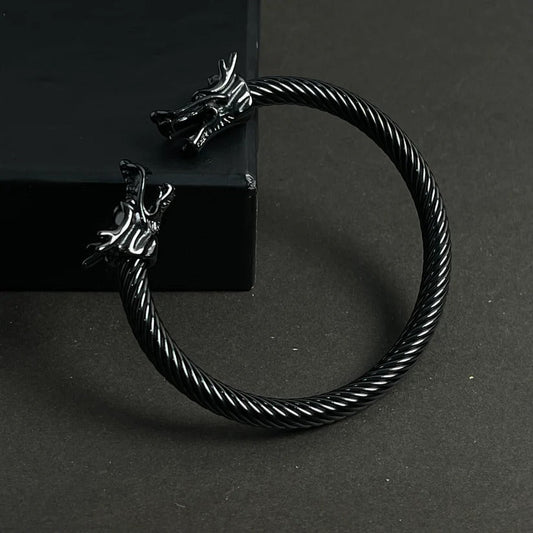 Alpha Dragon Black Bracelet for Men – Adjustable Titanium Steel Cable Cuff
