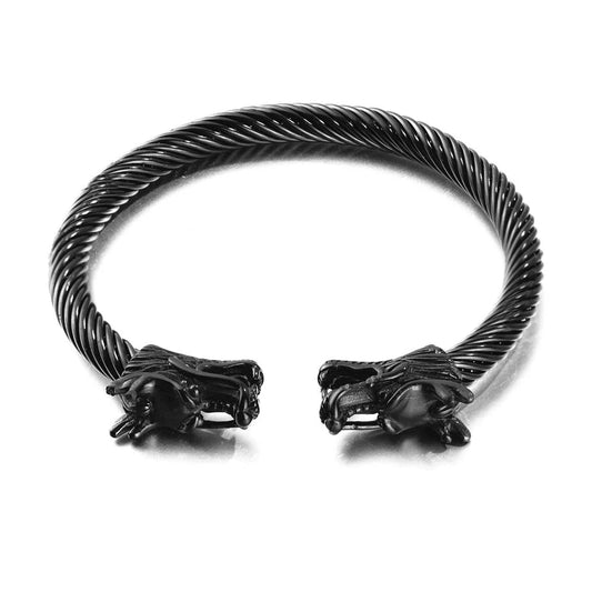 Alpha Dragon Black Bracelet for Men – Adjustable Titanium Steel Cable Cuff