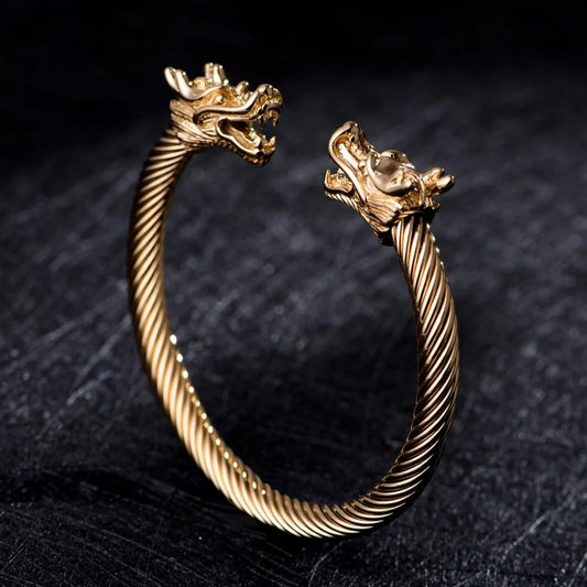 Alpha Dragon Gold Bracelet for Men – Adjustable Titanium Steel Cable Cuff