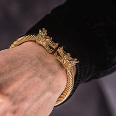 Alpha Dragon Gold Bracelet for Men – Adjustable Titanium Steel Cable Cuff