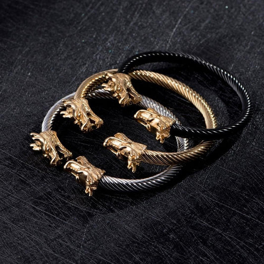 Alpha Dragon Silver Bracelet for Men – Adjustable Titanium Steel Cable Cuff