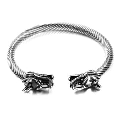 Alpha Dragon Silver Bracelet for Men – Adjustable Titanium Steel Cable Cuff