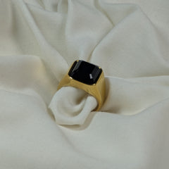 Bold Faceted Signet Ring – Black & Gold Options