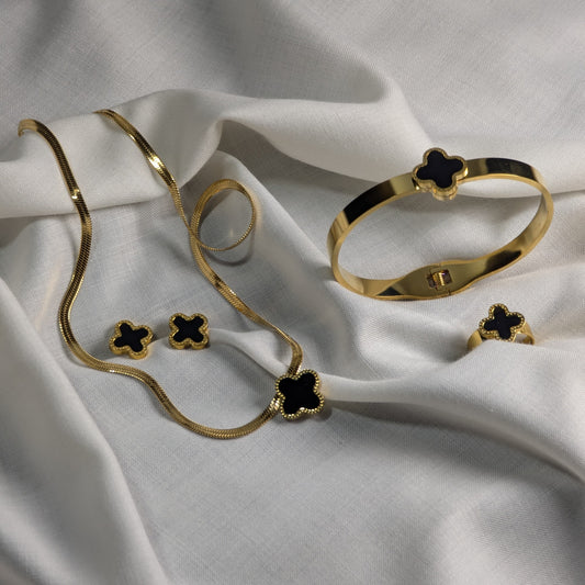 Black Clover Gold Luxe Set – 4-Piece Enamel Jewelry Set