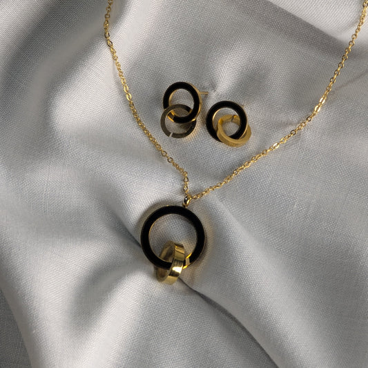 Enchanted Circles Set – Dual Tone Necklace & Earrings (18K Gold Plated)