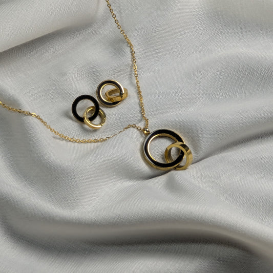 Enchanted Circles Set – Dual Tone Necklace & Earrings (18K Gold Plated)