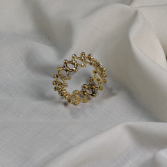 Gold ring on a white fabric background