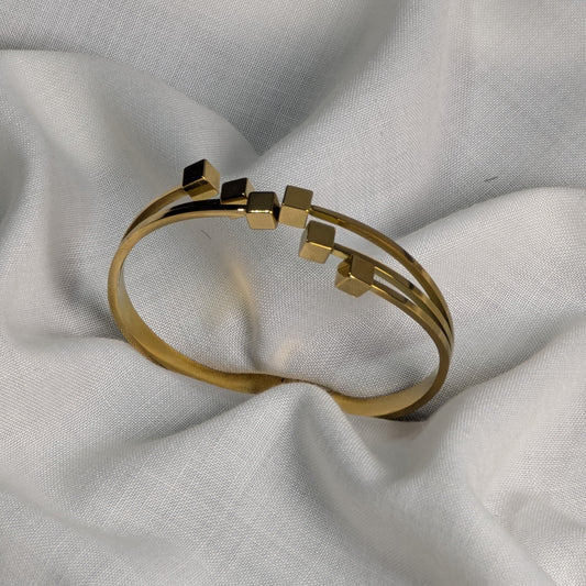 Geometric Cube Bangle – 18K Gold Plated Minimalist Bracelet